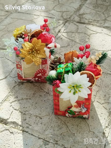 🎄🎁Ново🎁🎄Празнични кутия със сапунени цветя и декорация, снимка 1
