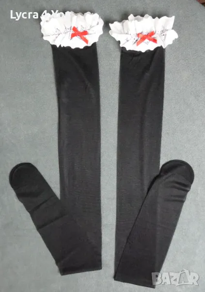 Черни фини чорапки с бяла дантела, снимка 1