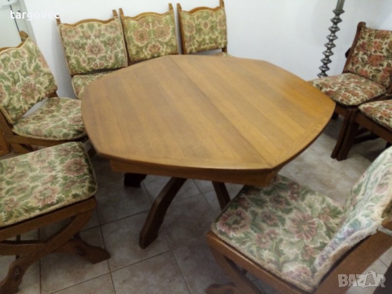  Масивна дъбова маса с шест стола, снимка 1