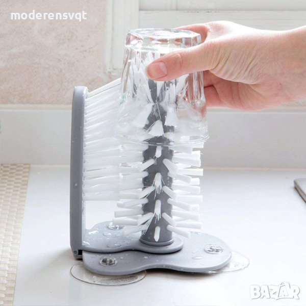 Двойна четка за миене на чаши с вакуумно закрепване за мивката, снимка 1