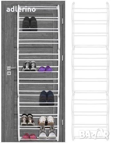 Рафт за обувки за врати за до 36 чифта, пластмаса, бял, за стена, за гардероб, снимка 1