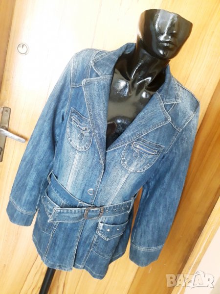 Дънково яке под ханша с коланче Л, снимка 1