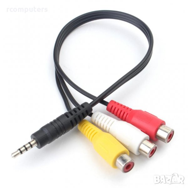 Преходник Aux RCA - 3.5mm M - 3x RCA F, снимка 1