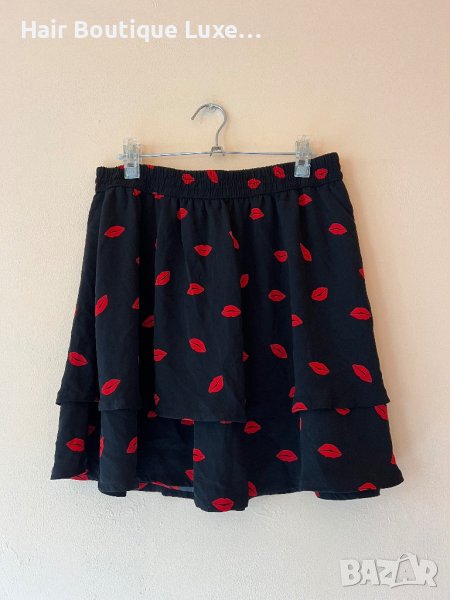 JACOUELINE de YONG Черна пола с червени целувки 💋💋💋, снимка 1