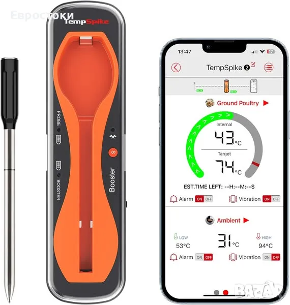 ThermoPro TempSpike Bluetooth Програмируем термометър за месо, безжичен, снимка 1