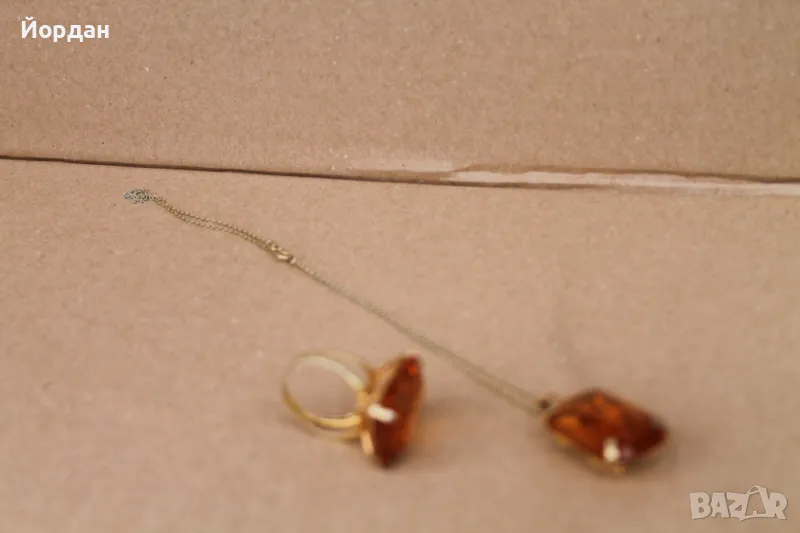 Дамски сребърен пръстен с колие, снимка 1