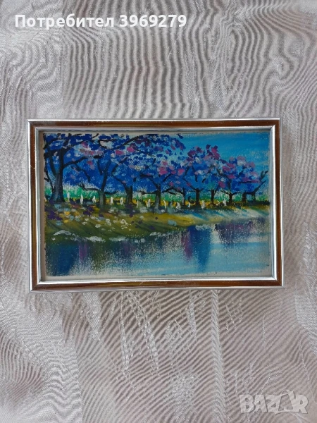 Лечебна ръчно рисувана картина с маслени пастели-10/15 см., снимка 1