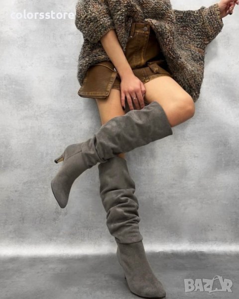 Ботуши на ток - сив велур - BR800, снимка 1