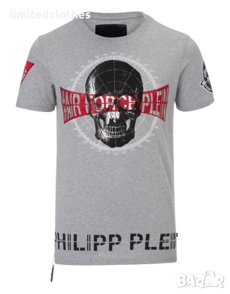 PHILIPP PLEIN 'Squeeze It' Air Force Skull Slim Fit Мъжка Тениска size L (S / M), снимка 1