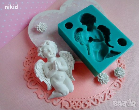 Красиво дете ангел седнало и цветенца силиконов молд форма за декорация торта фондан шоколад гипс , снимка 1