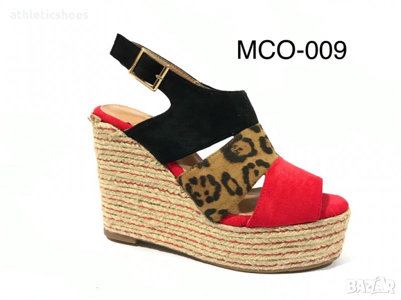 Дамски сандали в червено и тигрово на висока пратформа , снимка 1