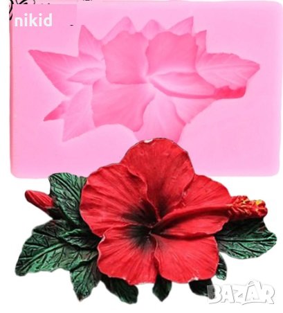 Хибискус Каркаде и листа силиконов молд форма декорация украса фондан торта гипс, снимка 1