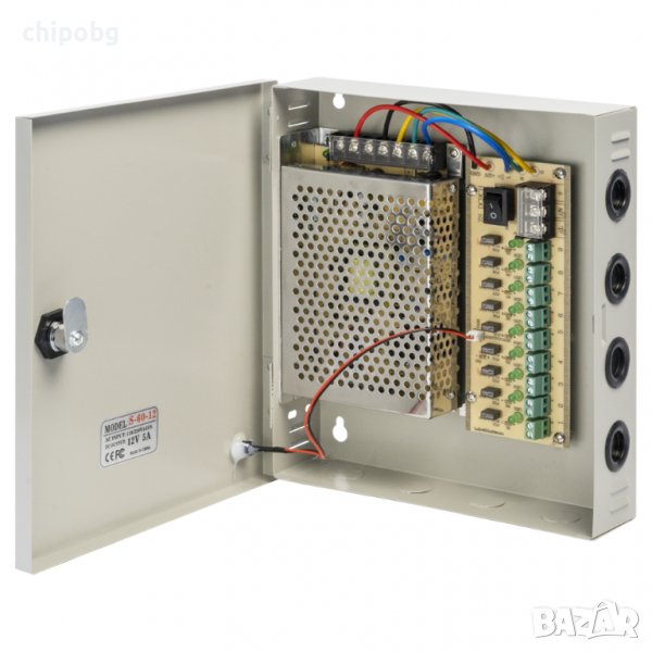 Импулсен захранващ блок 12V/5A, 9 Изхода, Метална кутия, Сив, снимка 1