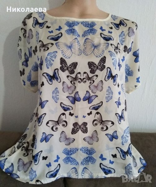Блуза от сатен с пеперуди,L/X, снимка 1