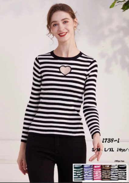 Блузка райе със сърце , снимка 1