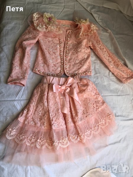 Сако и пола за момиче - цвят праскова, снимка 1