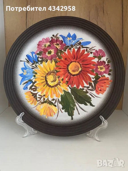 Керамична чиния за стена със цветя.Германия., снимка 1
