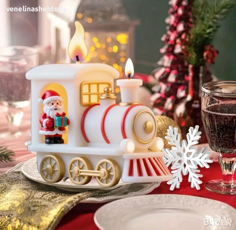3D влак локомотив с дядо Коледа силиконов молд форма свещи гипс сапун смола фондан шоколад , снимка 1