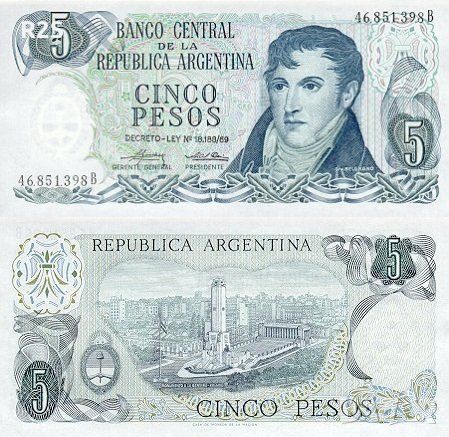 АРЖЕНТИНА 5 Песос ARGENTINA 5 Pesos, P-294, 1974 UNC, снимка 1