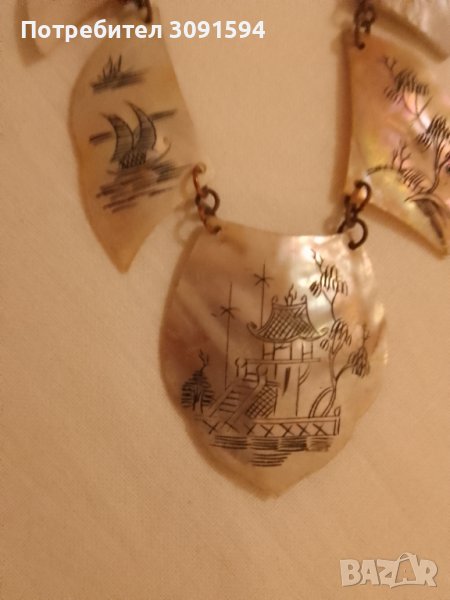  Азиатки Рядка автентичен огърлица сребро рисуван седеф , снимка 1