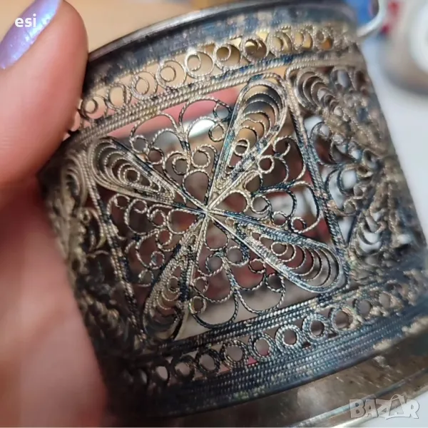 Руски посребрени антикварни стакани Филигран -, снимка 1