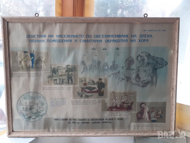 Голям плакат картина СОЦ гражданска защита рамка стъкло, снимка 1 - Антикварни и старинни предмети - 39245848