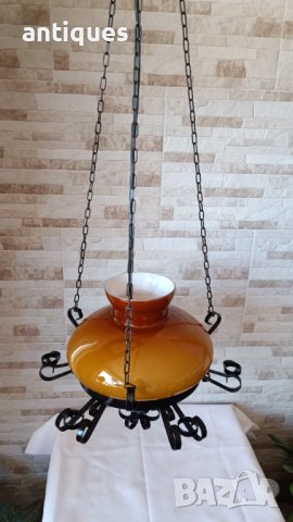 Стар полилей от ковано желязо и стъклен плафон, снимка 7 - Антикварни и старинни предмети - 40173165