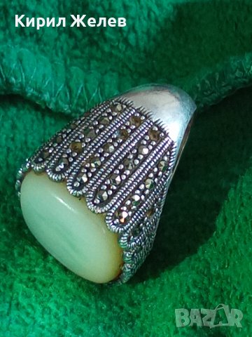 СКЪПОЦЕНЕН СРЕБЪРЕН БУТИКОВ ПРЪСТЕН СРЕБРО 925 с ОГРОМЕН ШЛИФОВАН МЛЕЧЕН БЯЛ ОПАЛ и МАРКАЗИТИ 32389, снимка 4 - Пръстени - 38342983