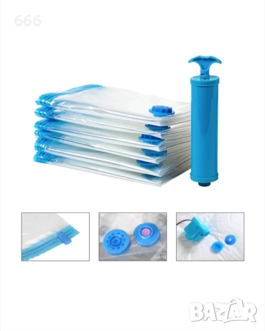 Комплект от 6 вакуумни торби за дрехи с лесна за употреба помпа. 60 / 40