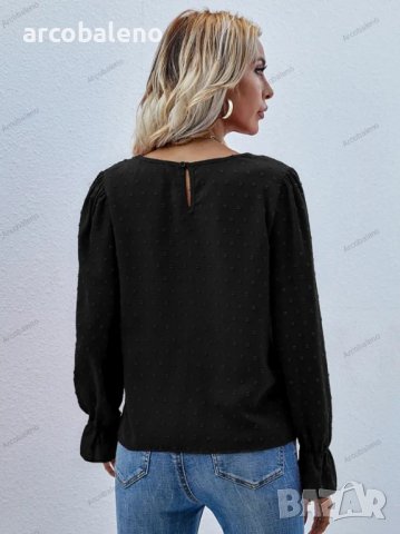 Дамска едноцветна риза с кръгло деколте и дълъг ръкав на точки, 3цвята , снимка 9 - Ризи - 39922661