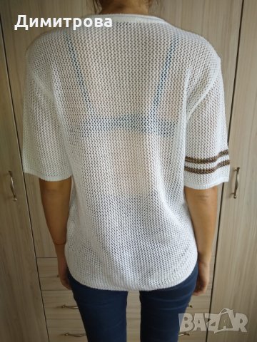 Плетена блуза в бяло и кафяво, снимка 4 - Блузи с дълъг ръкав и пуловери - 27455978