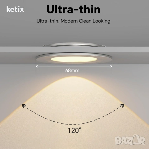 12V LED вградена таванна лампа за кемпер, 2.5W 6 броя CRI 93, снимка 3 - Къмпинг осветление - 53590386