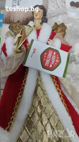 Стоящ орнамент CHRISTMAS SPEAK за коледна елха ангел червен 32 см, снимка 4 - Декорация за дома - 47094304
