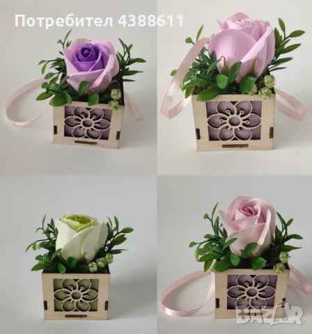 Дървена кошничка със сапунени рози, снимка 8 - Декорация за дома - 50021822