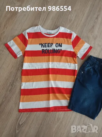 Сет тениска и къси дънкови панталони размер 134 - 140 см, снимка 3 - Детски комплекти - 49752313