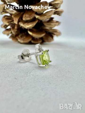 Сребърни обеци с естествен перидот , снимка 12 - Обеци - 53331707