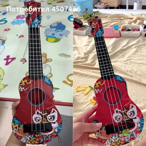 Младежка карикатурна китара укулеле за деца, 43,5x14,5 см.,4 струни, Детска играчка Укулеле Материал, снимка 4 - Китари - 50812466