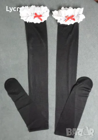 Черни фини чорапки с бяла дантела, снимка 1