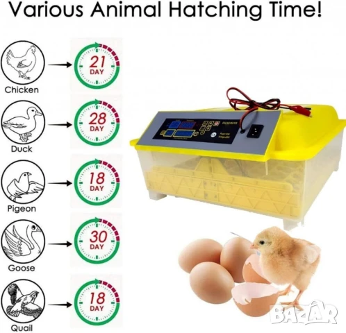 Напълно автоматичен инкубатор за 48 яйца 80W YZ8-48 за пилета, патици, гъски, пъдпъдъци, пуйки, снимка 3 - За птици - 51095347