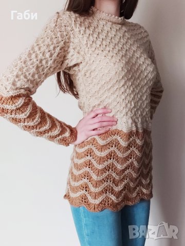 Ръчно плетена блуза в два цвята, снимка 1 - Блузи с дълъг ръкав и пуловери - 15347297