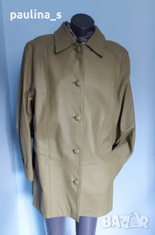 Естествена кожа / Италианско зелено манто "Vera Pelle" / голям размер , снимка 5 - Палта, манта - 48052060