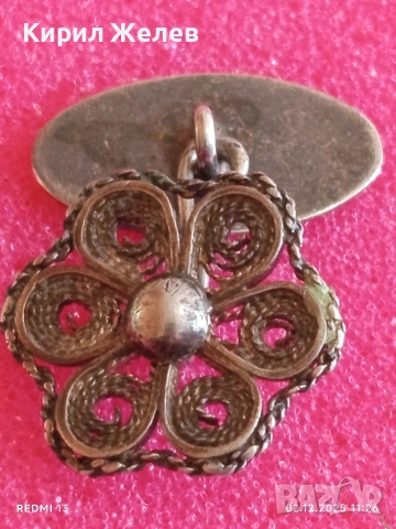 Сребърно ръчно изработено филигранно копче за ръкавели с флорален мотив 17650, снимка 8 - Други - 52623426
