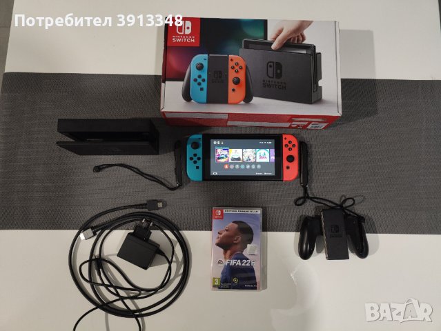 Конзола Nintendo Switch 32 GB с чифт джой-кони - сини/червени и 2 игри FIFA 22., снимка 7 - Nintendo конзоли - 43259193