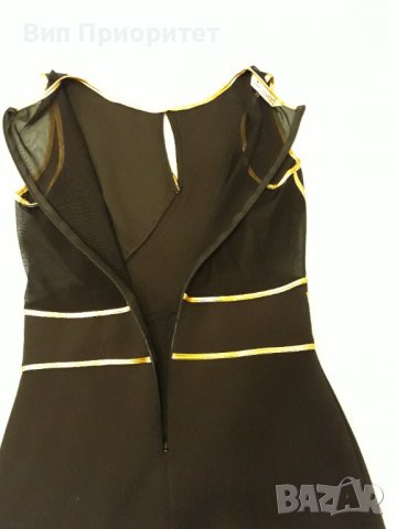 Бутикова рокля FERVENTE , черна с плътни и прозрачни сегменти /отстрани и на гърба/ + златни ивици, снимка 17 - Рокли - 37415384