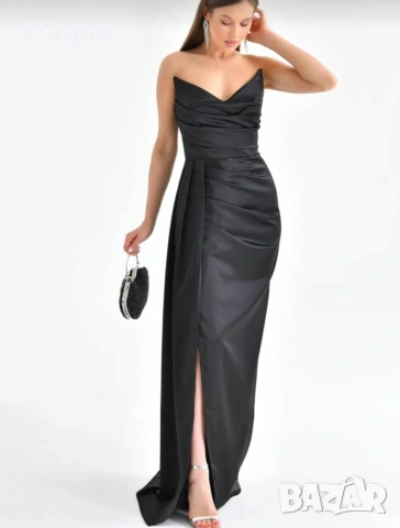 дълга сатенена рокля с цепка , снимка 8 - Рокли - 53194691