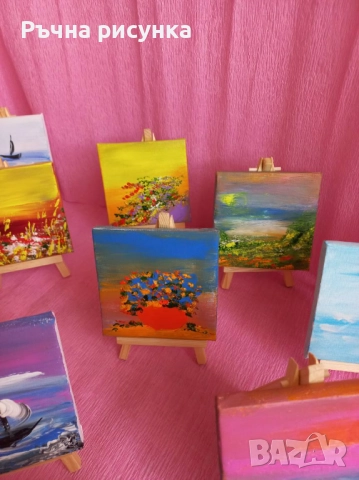 Авторски мини картини тема есен ,цена 10лв -картина и статив и големи картини , снимка 12 - Картини - 38707244