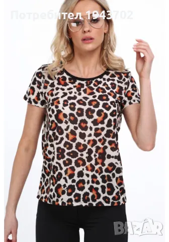 Дамска блуза с къс ръкав с леопардов принт MP13447, снимка 2 - Корсети, бюстиета, топове - 48118017