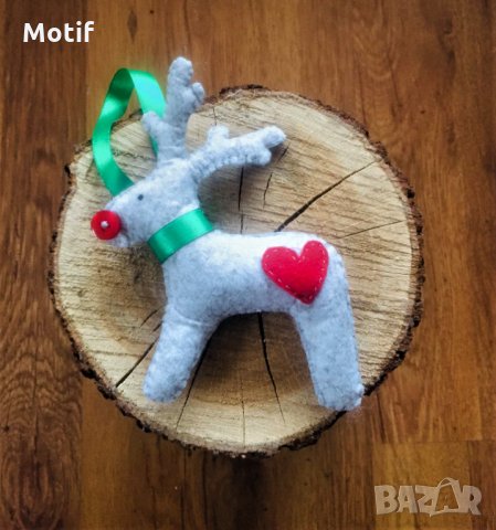 Коледна декорация / Коледна играчка за елха от филц ръчна изработка елен, снимка 4 - Декорация за дома - 34915055