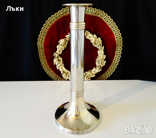 Посребрен свещник от бронз 28 см.,580 гр. , снимка 2 - Антикварни и старинни предмети - 52336374