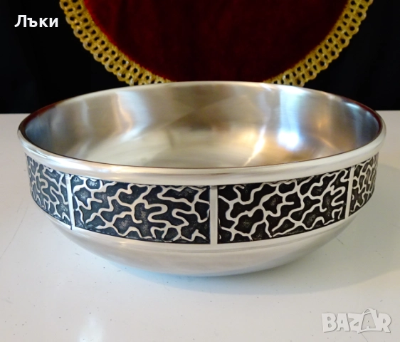 Норвежка калаена купа,салатиера от калай,релеф. 